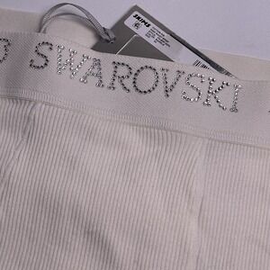 Skims x Swarovski 4X Marble White Cotton Rib High Waist Briefs Bling NEW NWT